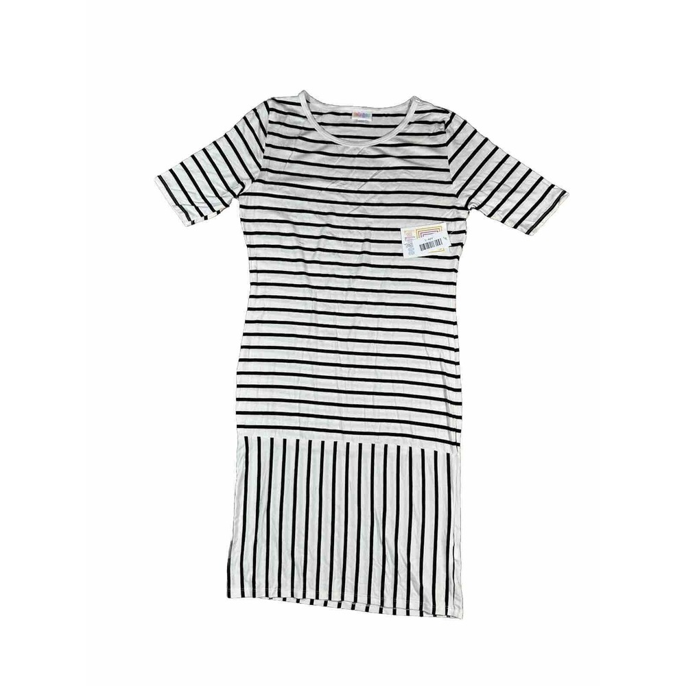 Lularoe Julia White Black Striped Short Sleeve Dress Women’s Size Large‎ Mixed - Picture 2 of 8